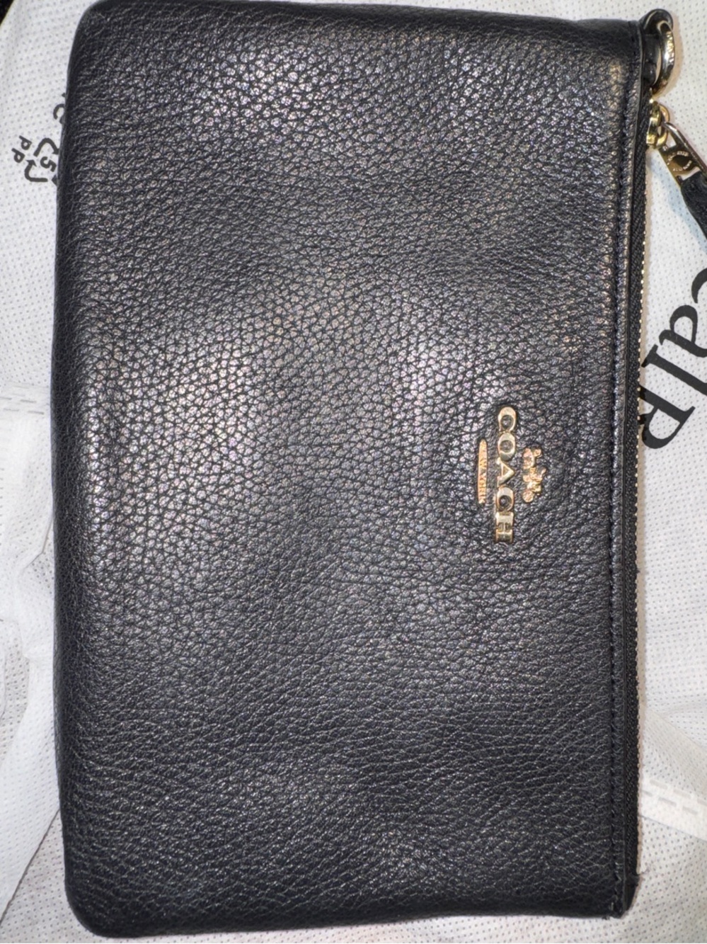 Coach Black Pebbled Leather Zip Wallet